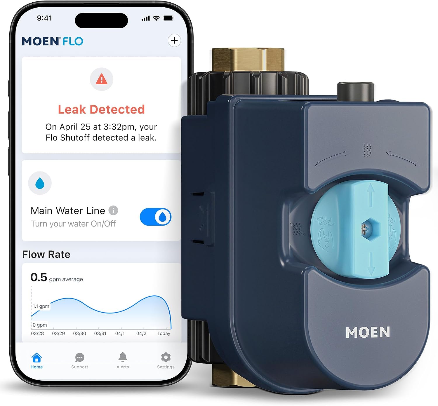 Moen Flo Shutoff, 3/4" Automatic Water Leak Detector & Shutoff, 900-001