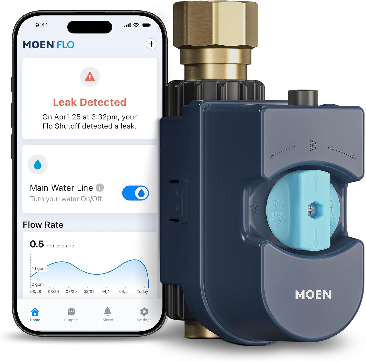 Moen 900-006 Flo Smart Water Monitor and Automatic Shutoff Sensor, Wi-Fi Connected Water Leak Detector for 1-Inch Diameter Pipe