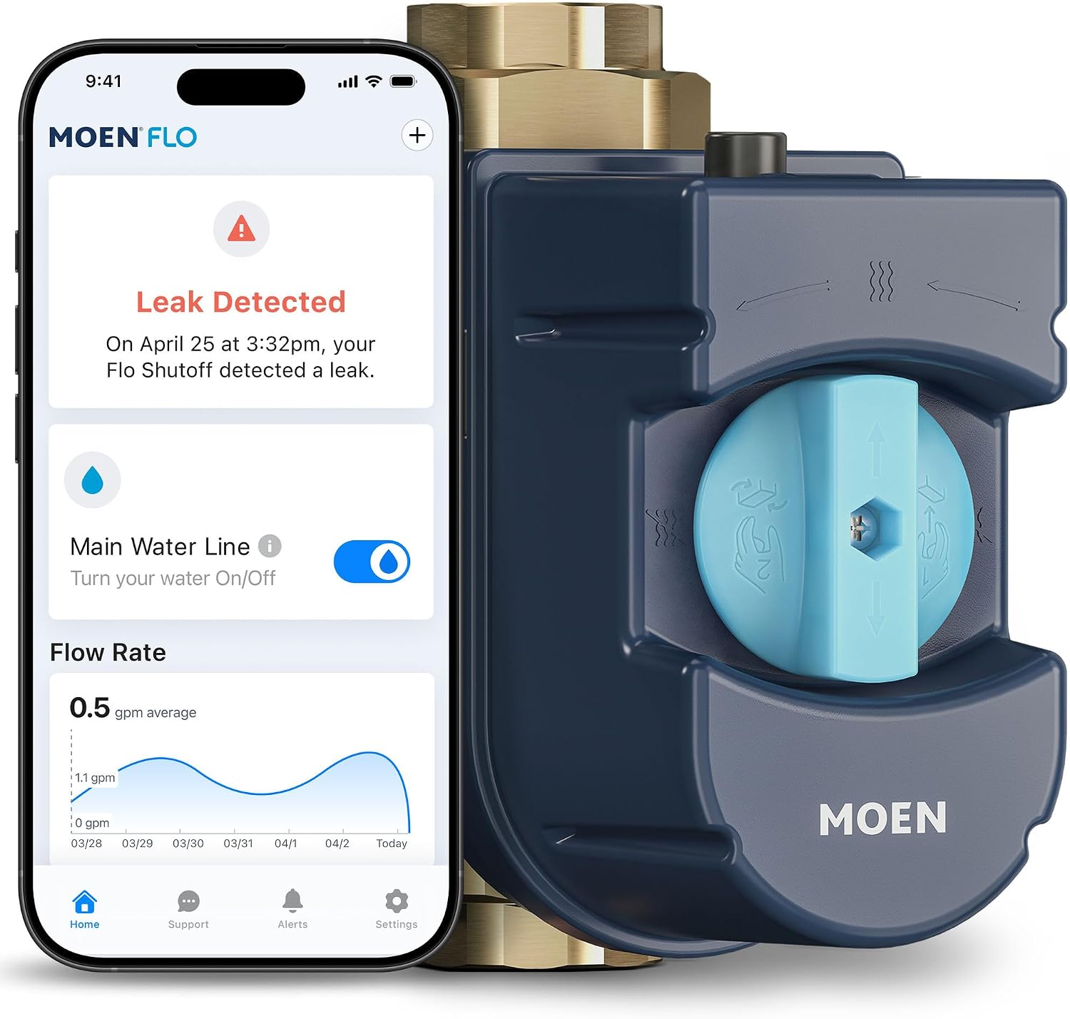 Moen Flo Shutoff, 1 1/4" Automatic Water Leak Detector & Shutoff, 900-002