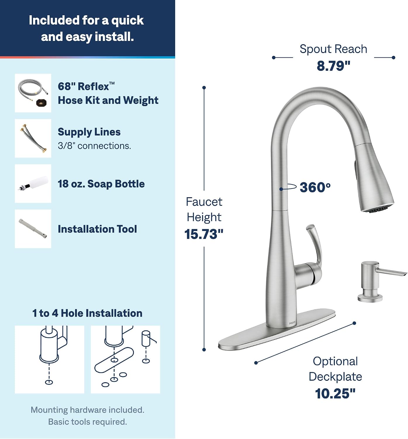 Moen Essie Pulldown Kitchen Faucet, Spot Resist Stainless, 87014SRS