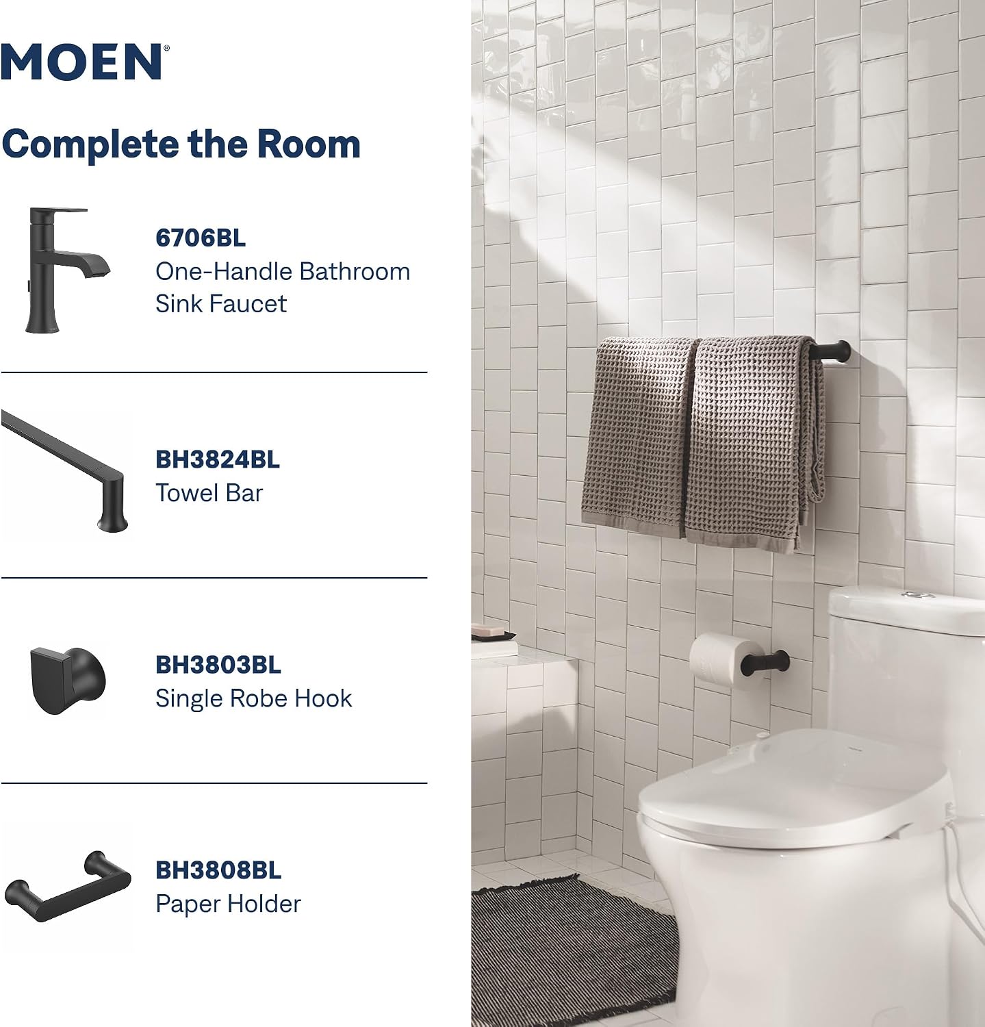 Moen Genta LX Shower Trim Kit, Valve Required, Matte Black, T2472EPBL