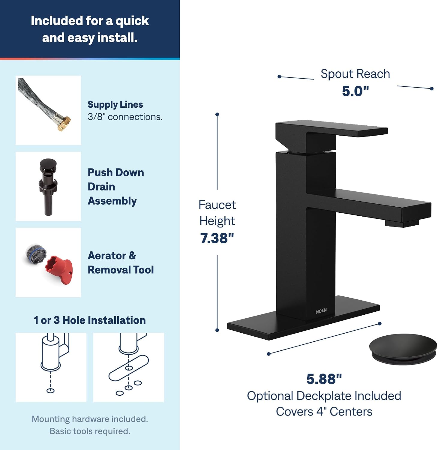 Moen Revyl Matte Black One-Handle Single Hole Bathroom Sink Faucet