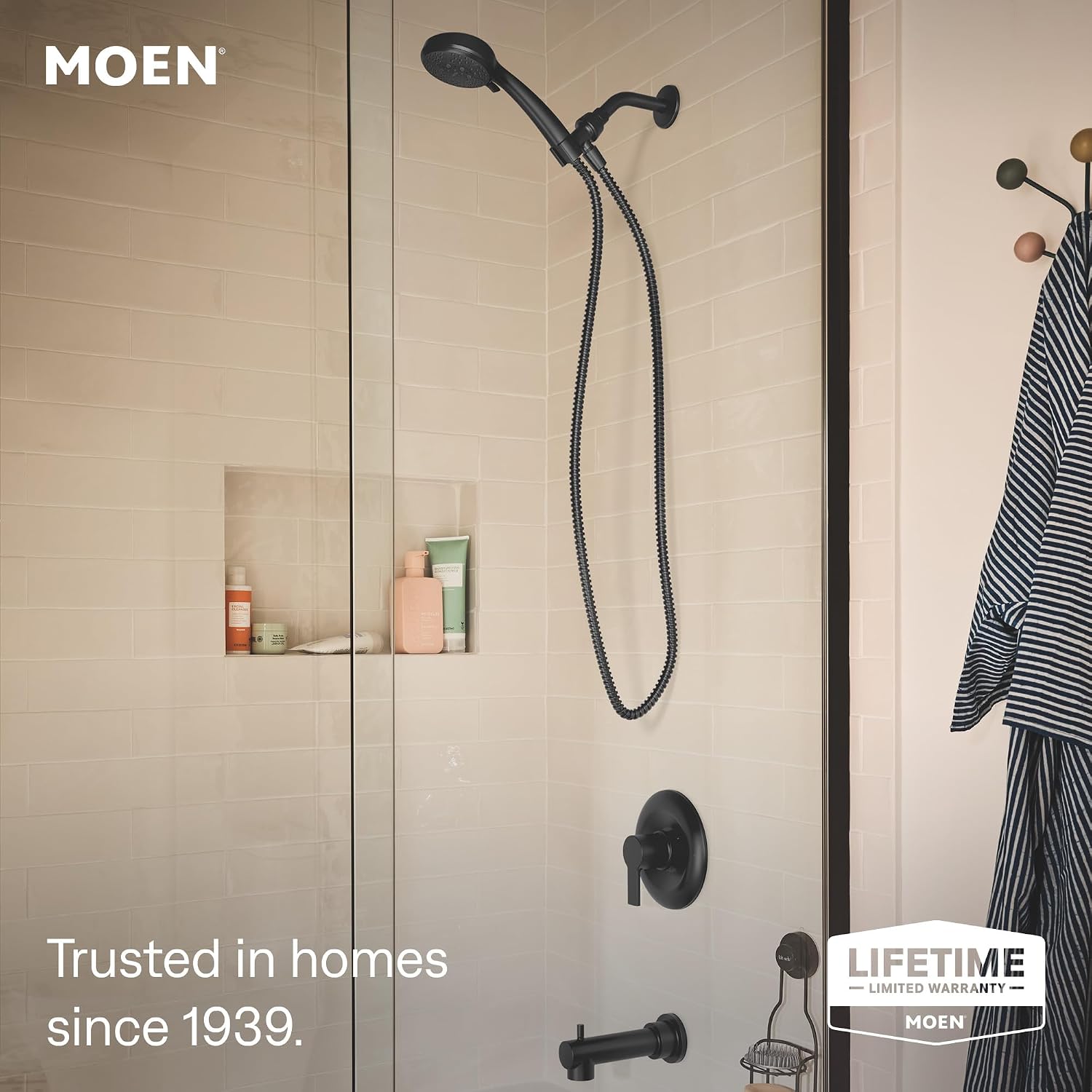 Moen Meena Tub & Shower Faucet, Matte Black, 82618BL