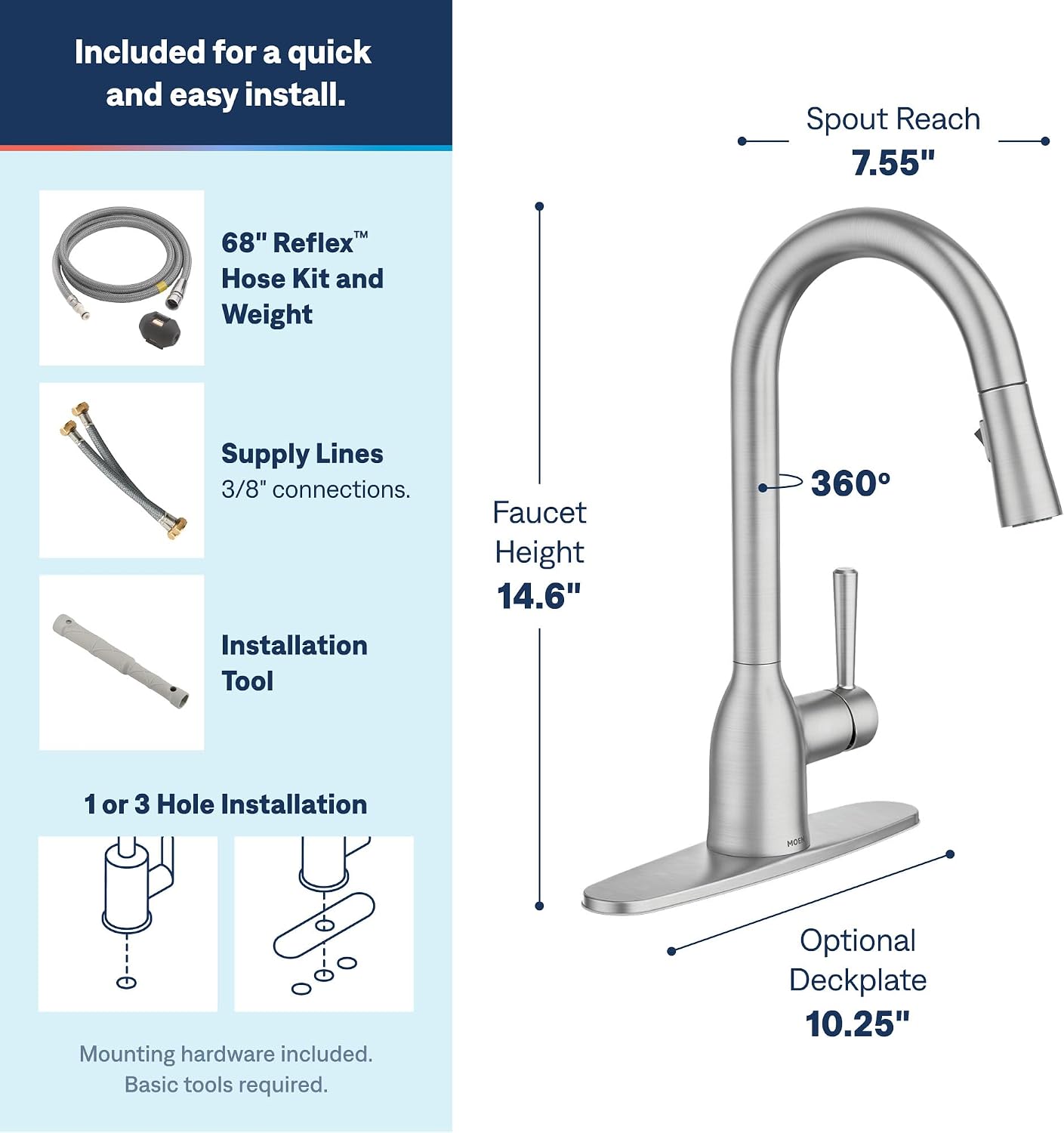Moen Adler Pulldown Kitchen Faucet, Spot Resist Stainless, 87233SRS