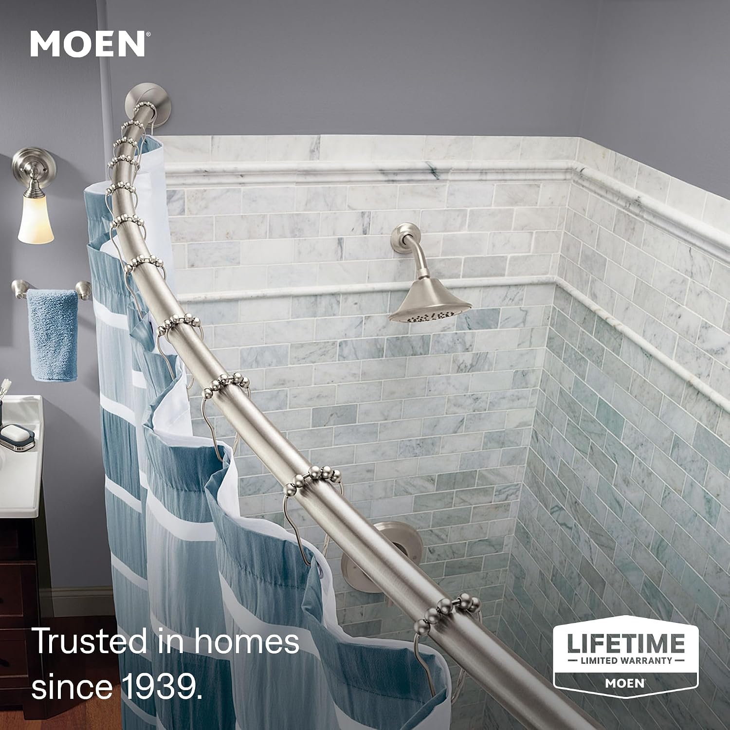 Moen CSR2172BN Curved Tension Shower Rod, Brushed Nickel