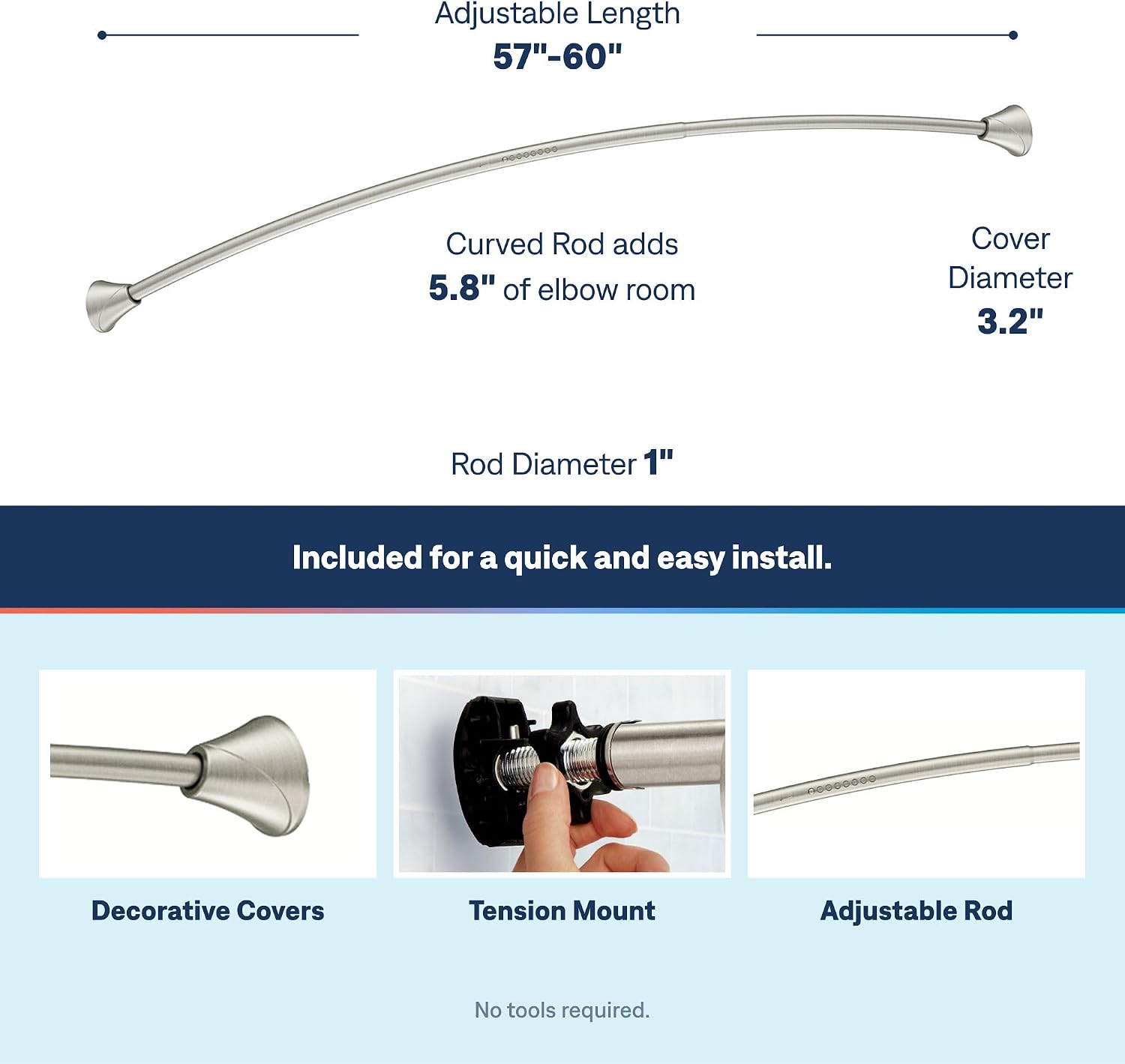 Moen CSR2172BN Curved Tension Shower Rod, Brushed Nickel