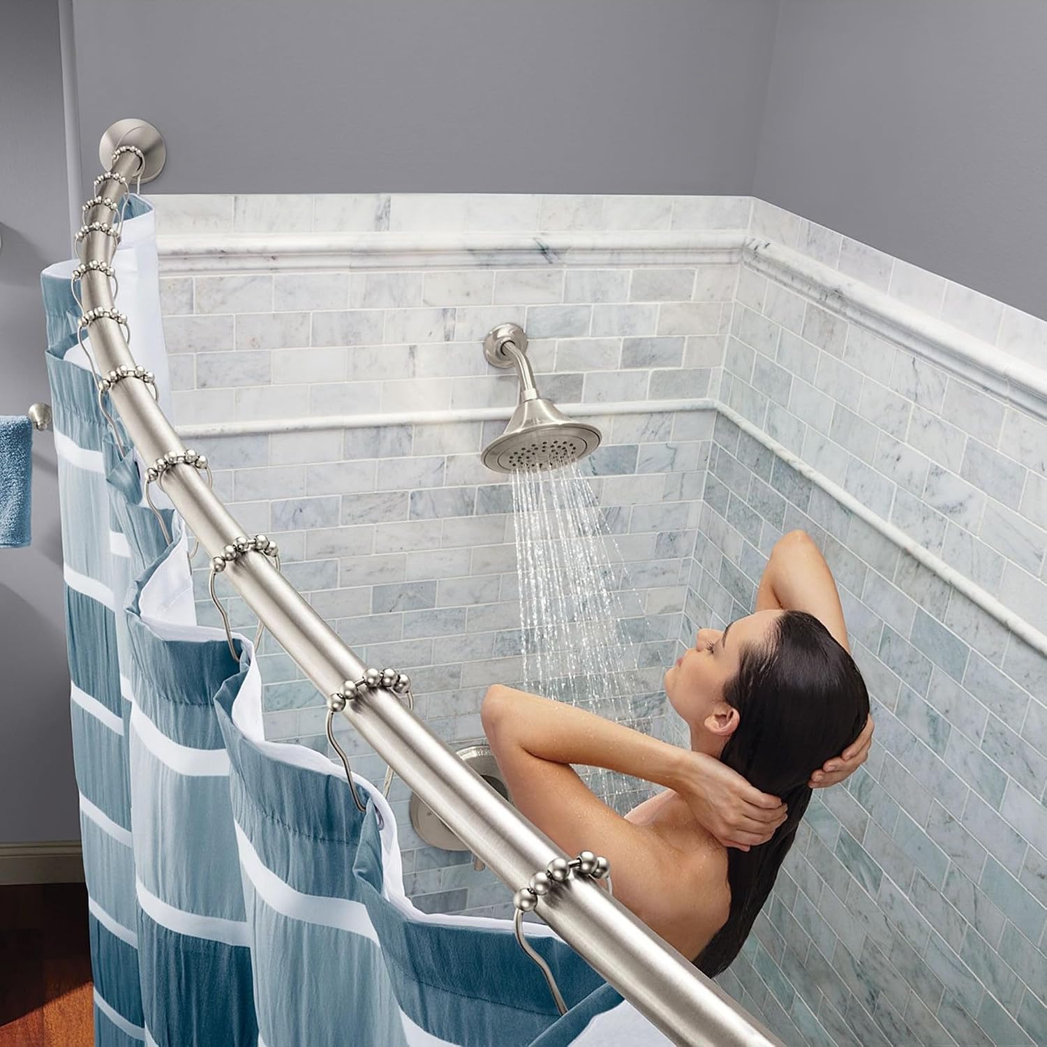 Moen CSR2172BN Curved Tension Shower Rod, Brushed Nickel