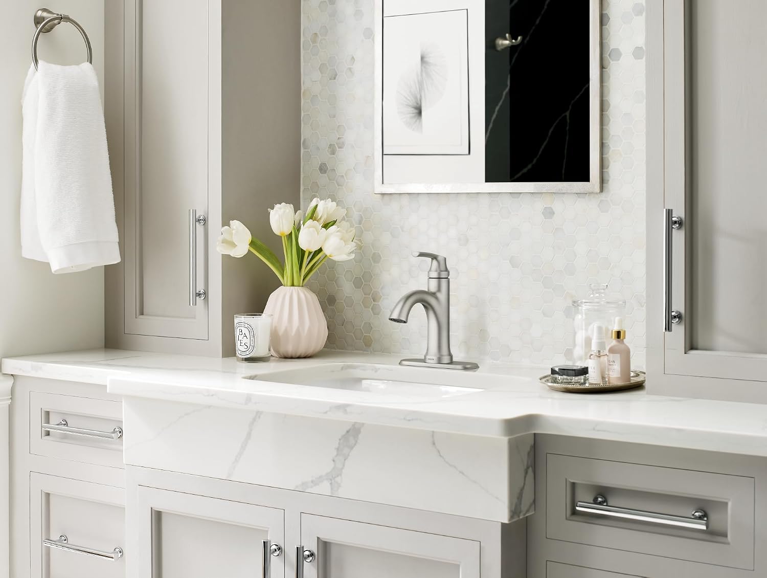 Moen Wellton Single Handle Bathroom Faucet, Spot Resist Nickel, 84980SRN