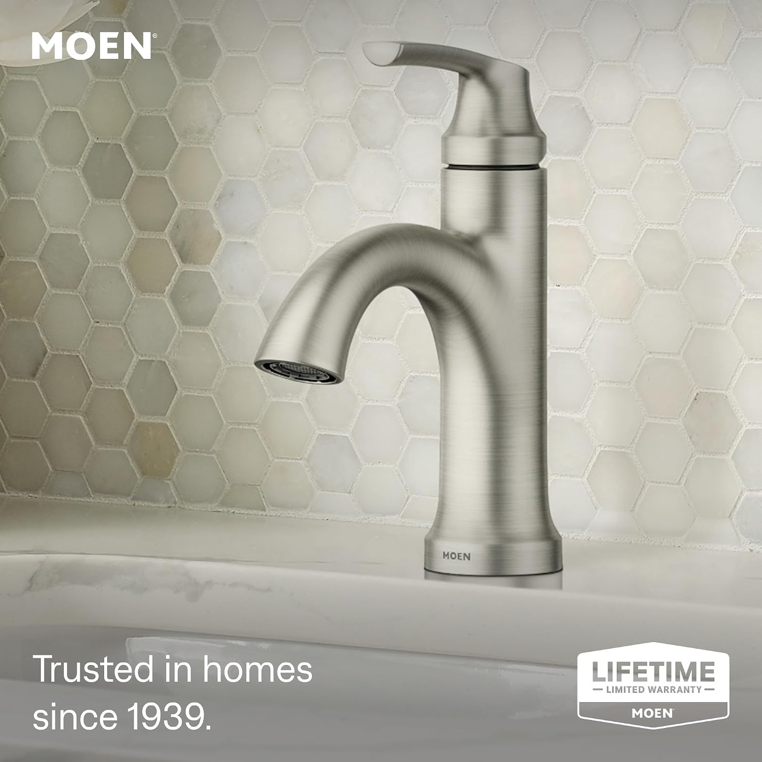 Moen Wellton Single Handle Bathroom Faucet, Spot Resist Nickel, 84980SRN