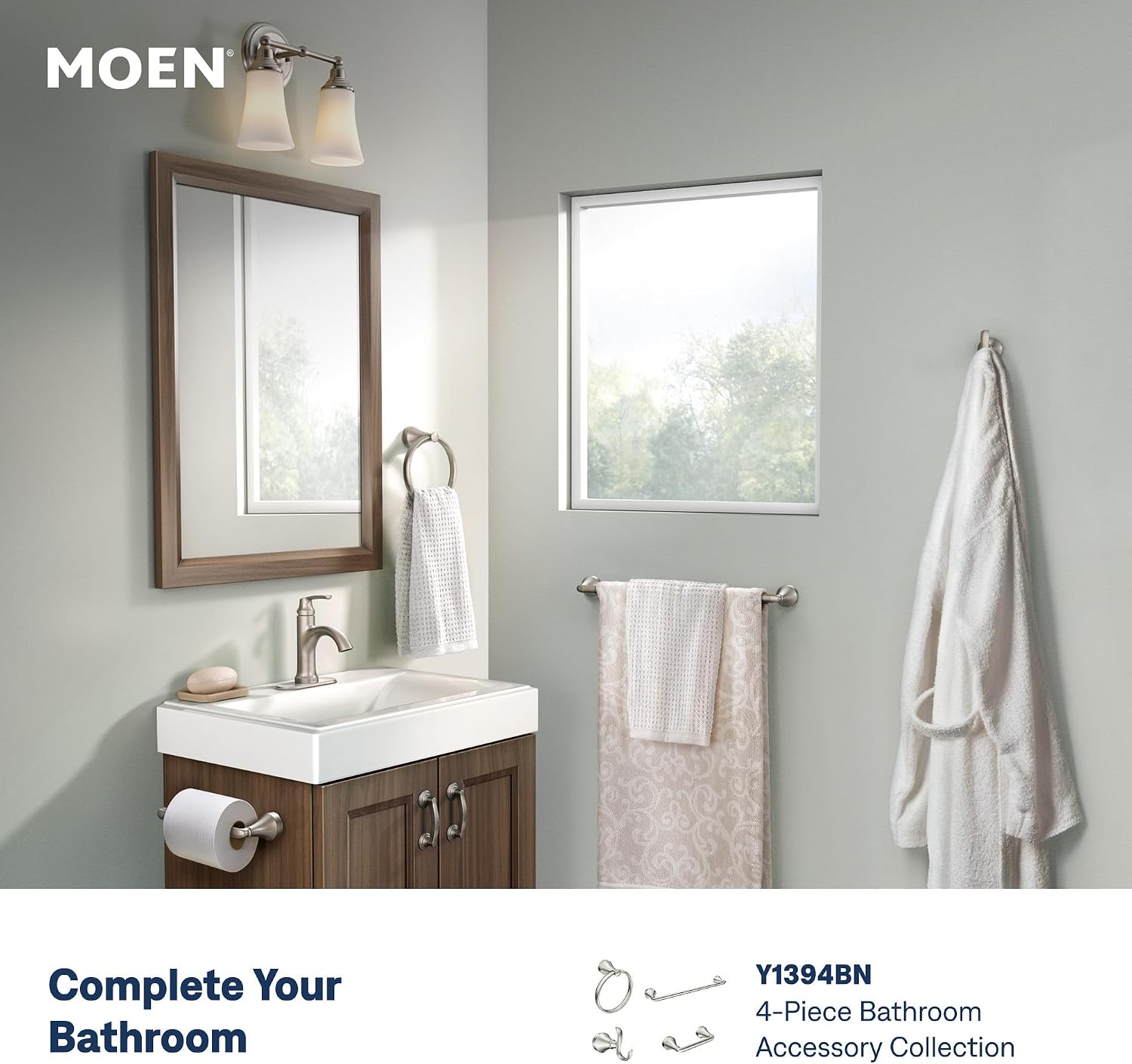 Moen Wellton Single Handle Bathroom Faucet, Spot Resist Nickel, 84980SRN