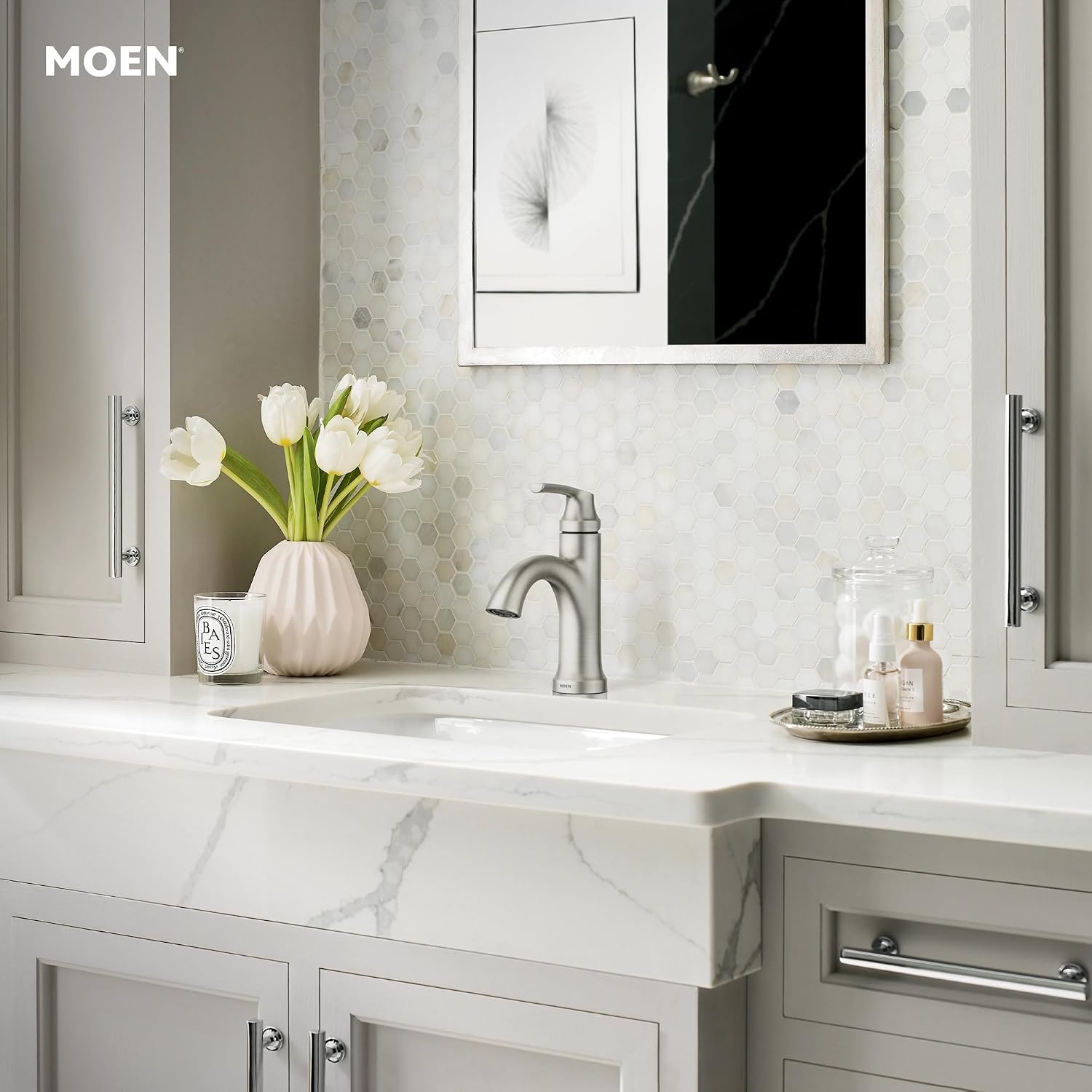 Moen Wellton Single Handle Bathroom Faucet, Spot Resist Nickel, 84980SRN