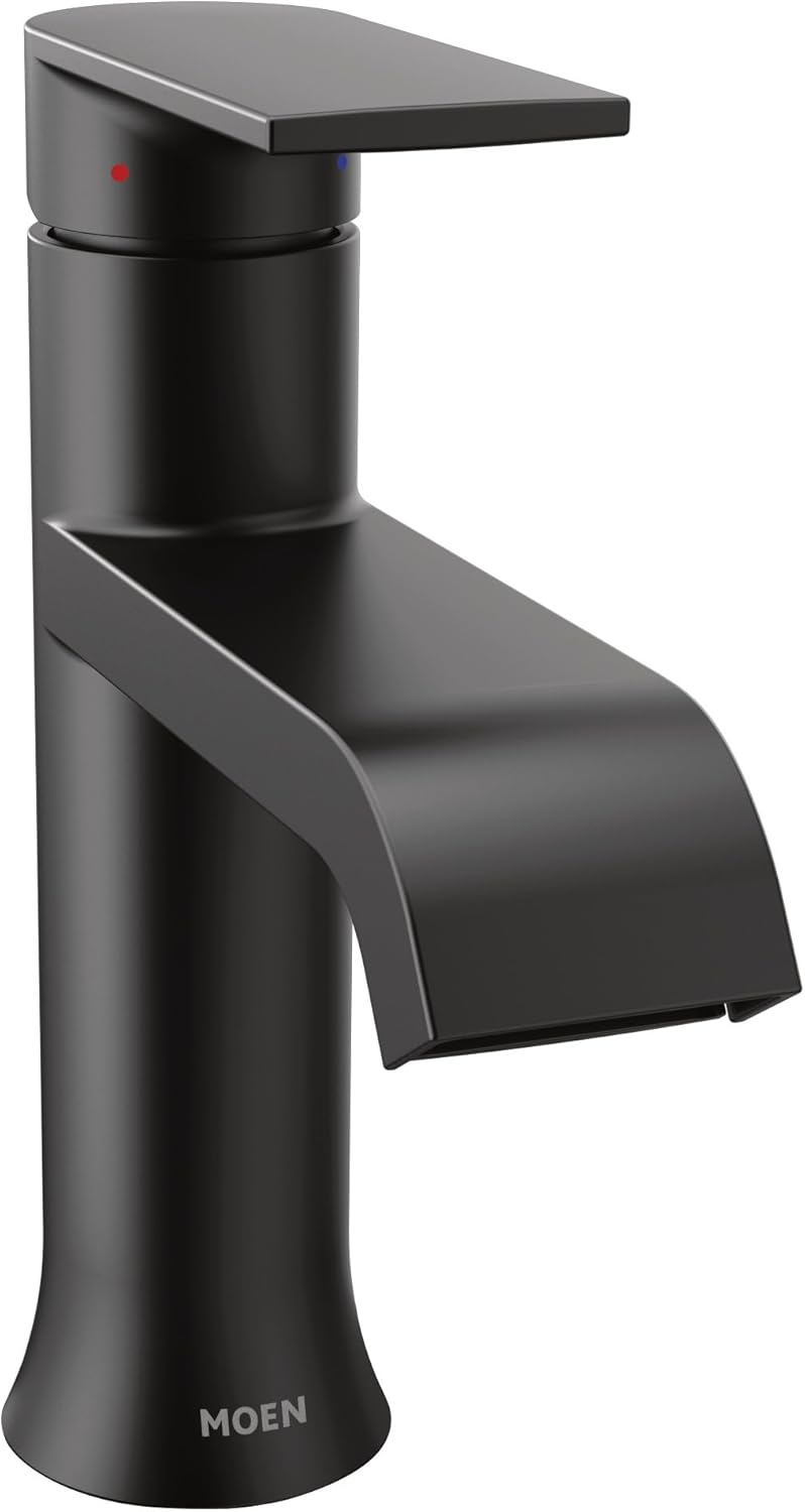 Moen Genta LX Matte Black One-Handle Modern Bathroom Sink Faucet with Optional Deckplate and Low-Arc Spout for Bath Countertop, 6702BL