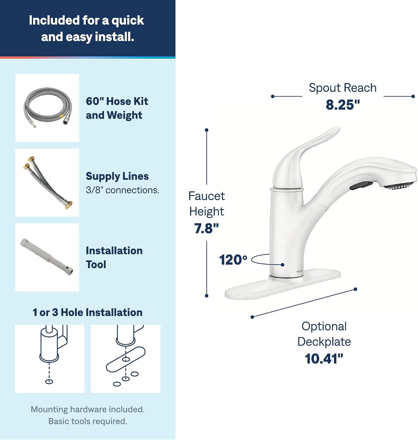 Moen Brecklyn White Pull-Out Kitchen Faucet with Power Clean, 87557W Glacier