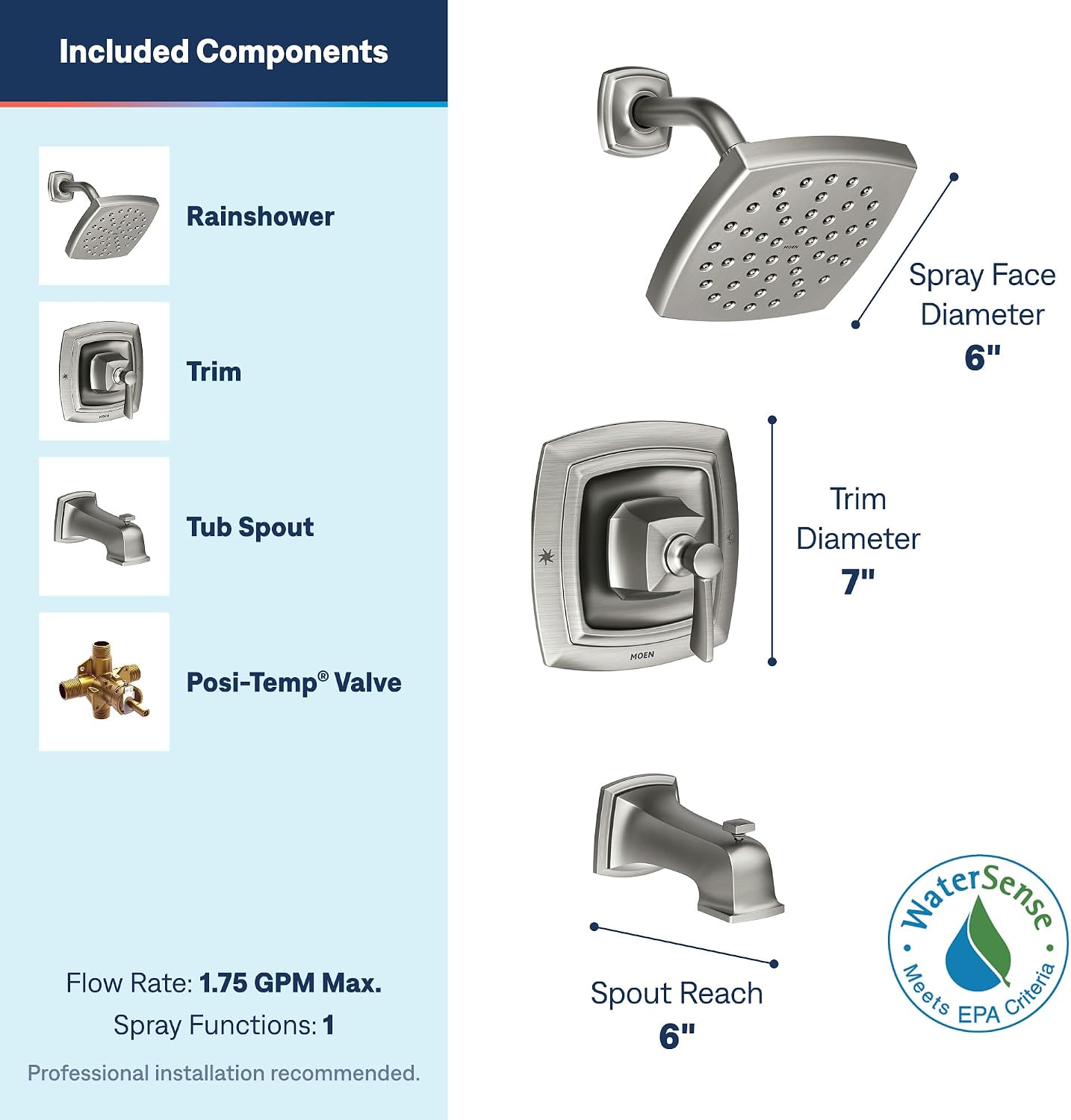 Moen Conway Tub & Shower System, Spot Resist Nickel, 82922SRN