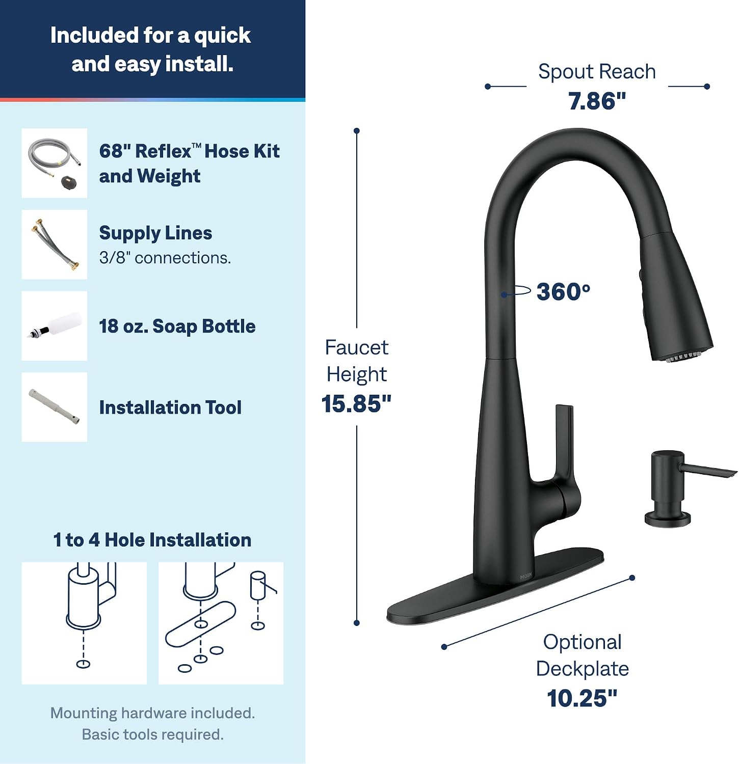 Moen Haelyn Pulldown Kitchen Faucet, Matte Black, 87627BL