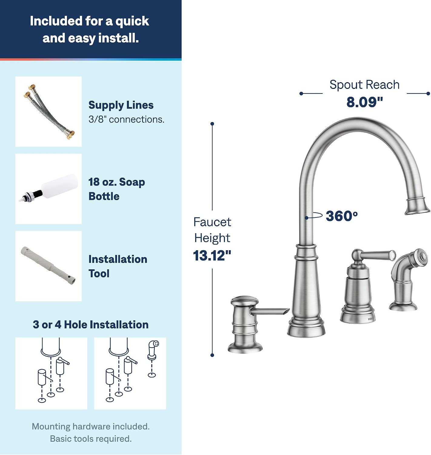 Moen Edison High Arc Kitchen Faucet, Spot Resist Stainless, 87042SRS