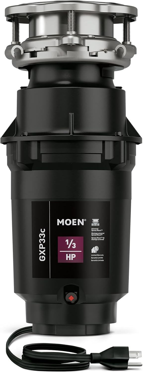 Moen GXP33C GX PRO Series Lite Series 1/3 HP Continuous Feed Garbage Disposal, Power Cord Included