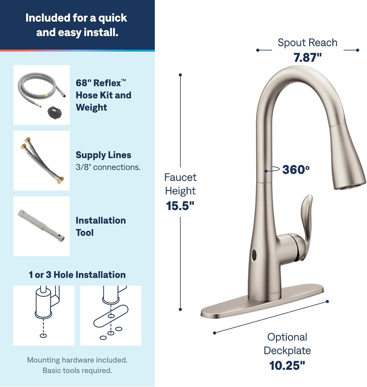 Moen Arbor Touchless Kitchen Faucet, Spot Resist Stainless, 7594EWSRS