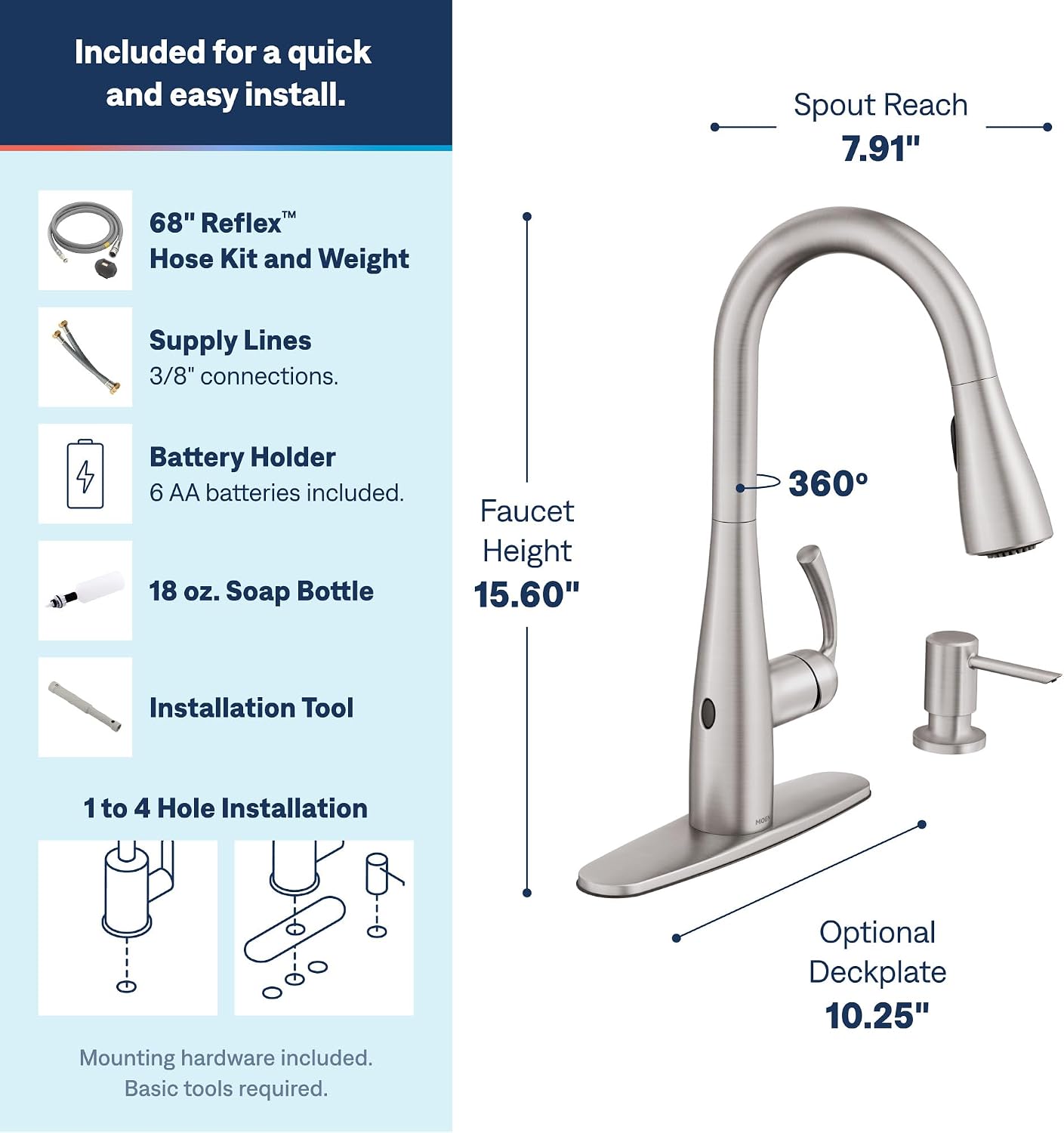 Moen 87014EWSRS Essie MotionSense Wave Touchless Kitchen Faucet Spot Resist Stainless