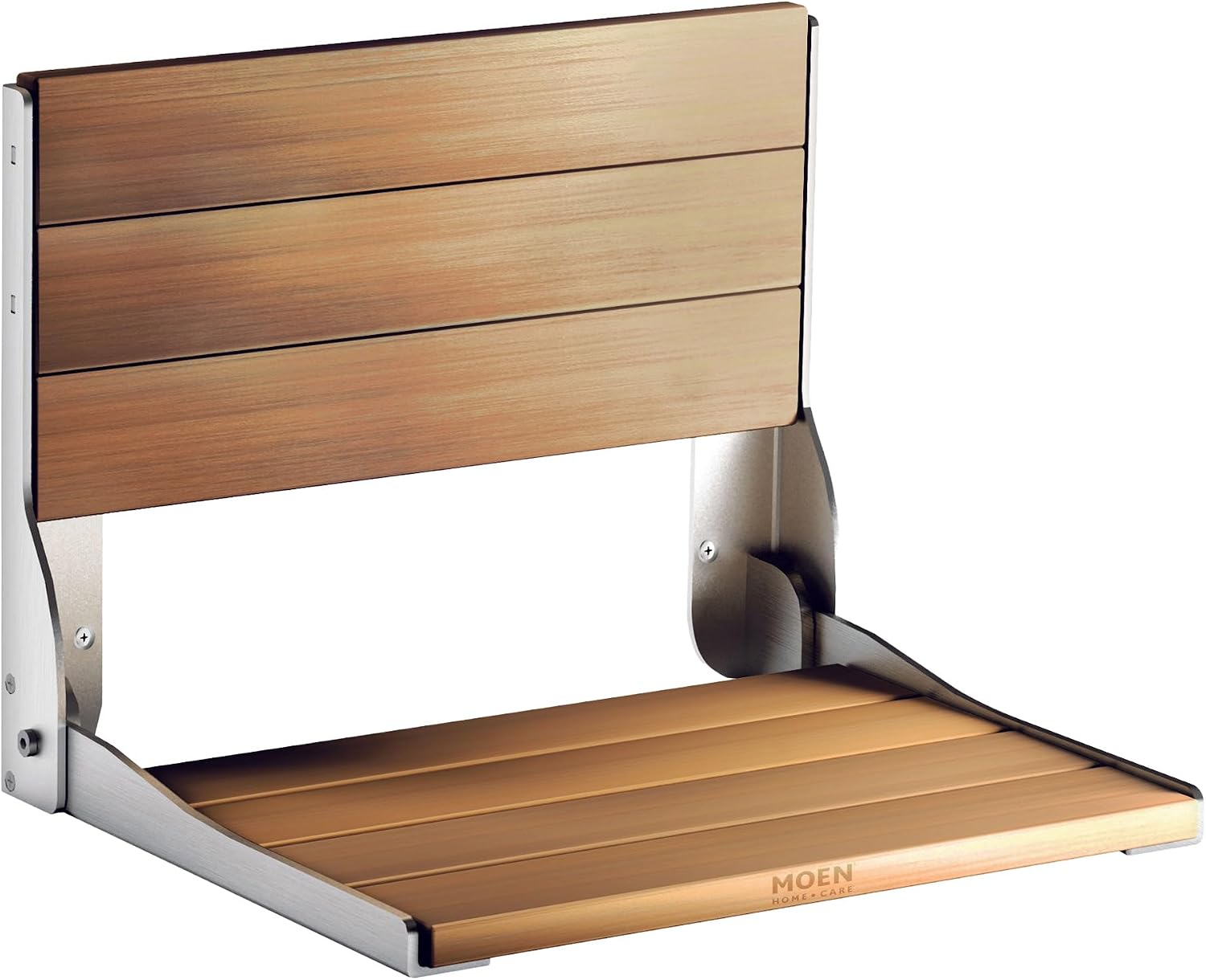 Moen DN7110 Home Care Fold-Down Shower Chair, Teak Wood Bench with Stainless Steel & Aluminum Frame, Wall-Mounted, ADA Compliant, Supports up to 400 lbs