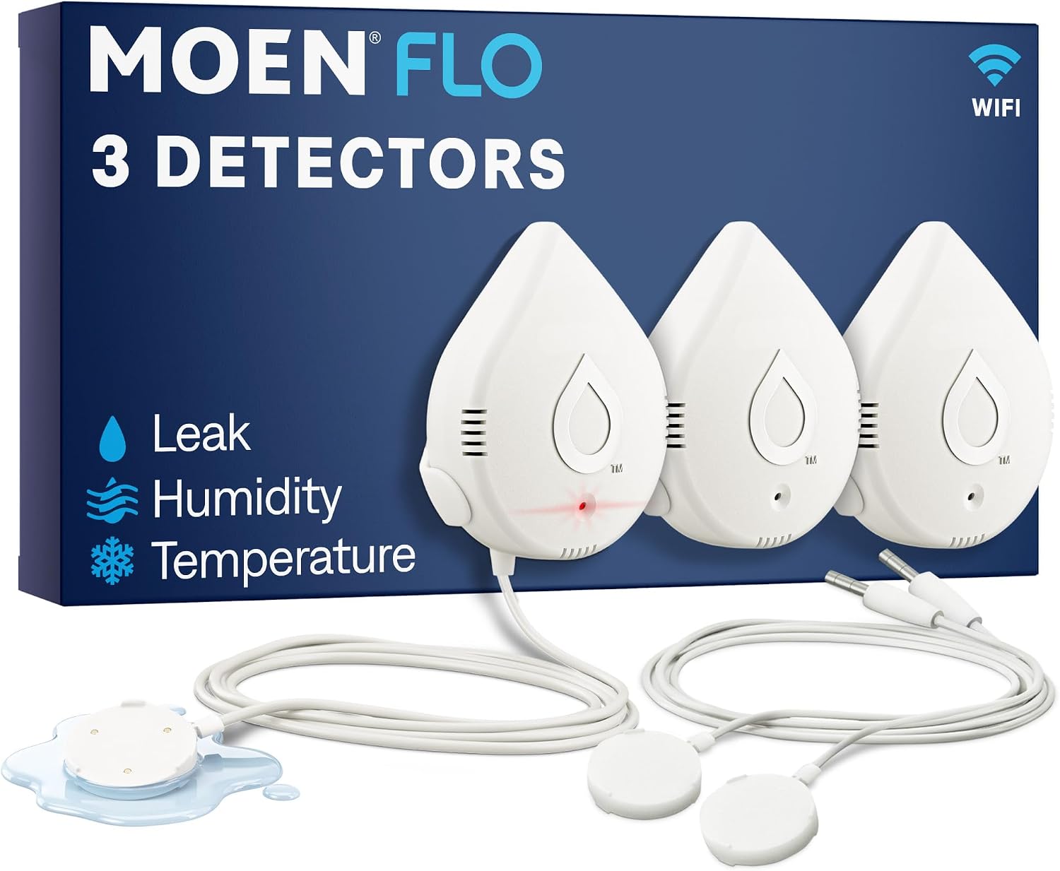 Moen Flo Detector, WiFi Enabled Water & Moisture Sensors, 3 pcs, 920-005 White