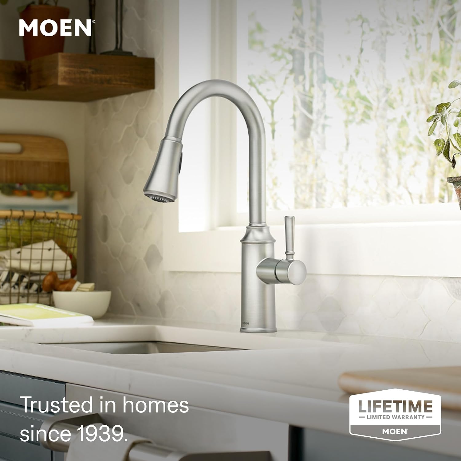 Moen Conneaut Pulldown Kitchen Faucet with Power Clean, SRS, 87801SRS