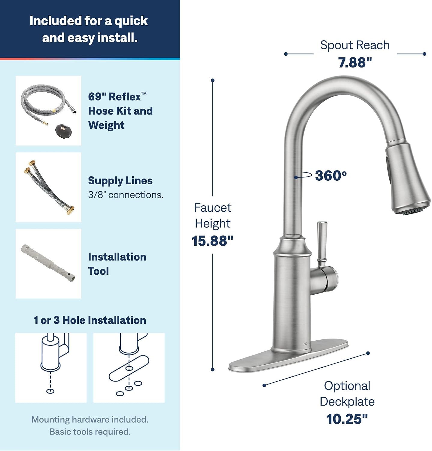 Moen Conneaut Pulldown Kitchen Faucet with Power Clean, SRS, 87801SRS