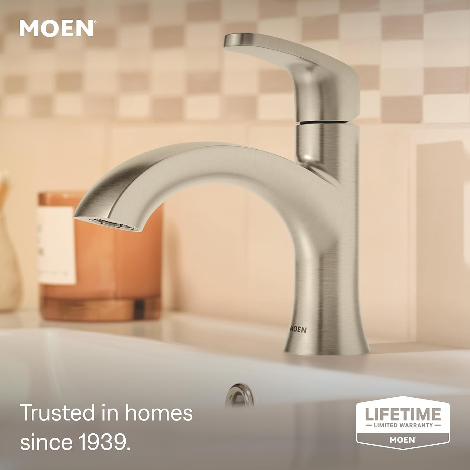 Moen Karis Single Hole Bathroom Faucet, Spot Resist Nickel, 84346SRN Brushed Nickel