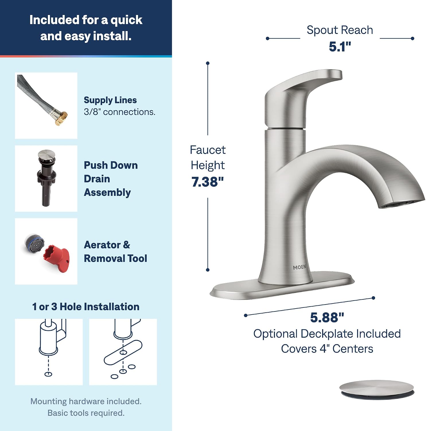 Moen Karis Single Hole Bathroom Faucet, Spot Resist Nickel, 84346SRN Brushed Nickel
