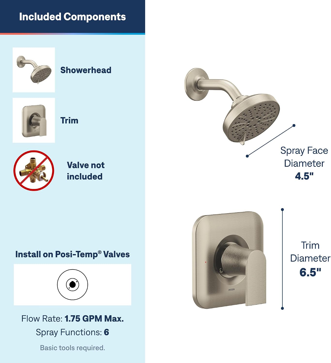 Moen Genta LX Shower Trim Kit, Valve Required, Brushed Nickel, T2472EPBN