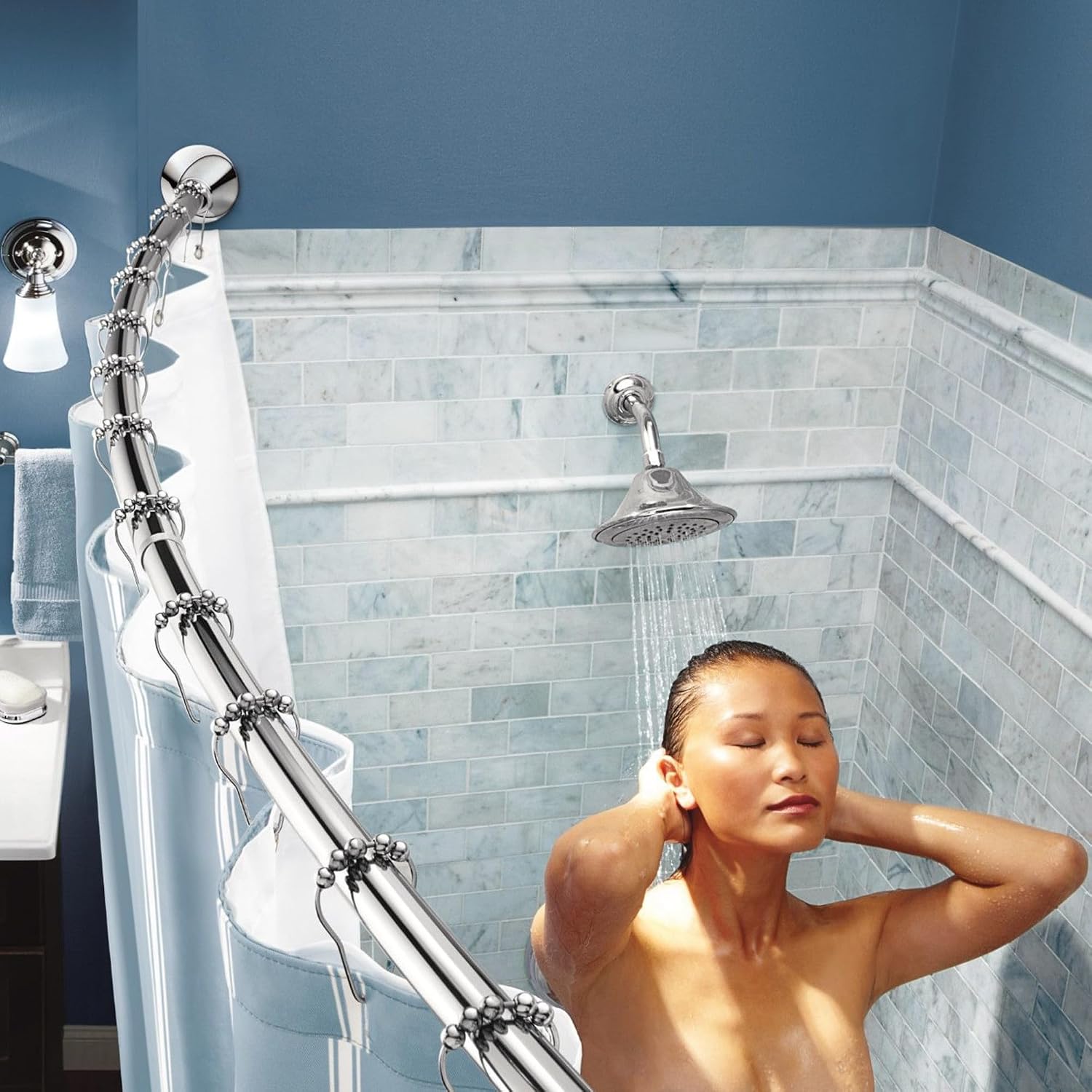 Moen CSR2172CH Curved Tension Shower Curtain Rod, Chrome Finish