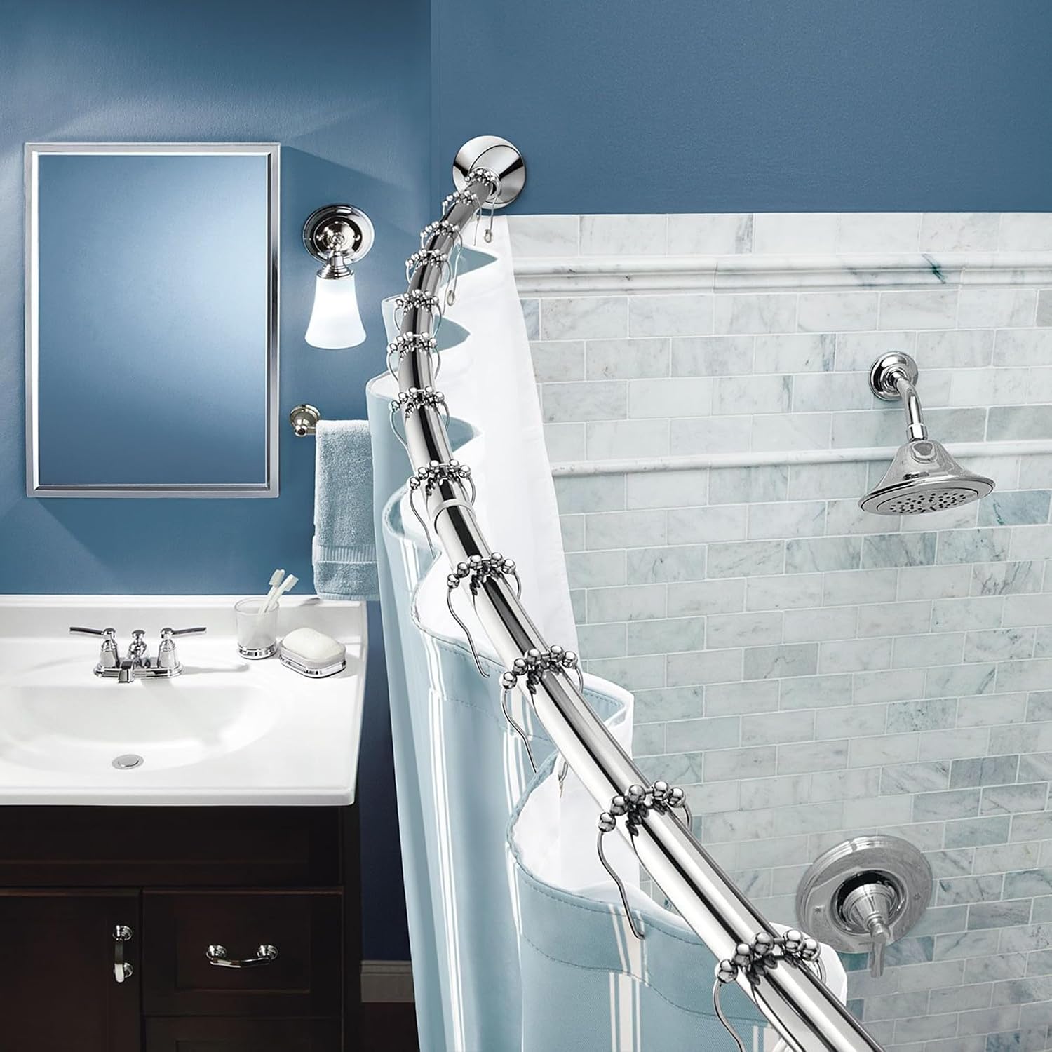 Moen CSR2172CH Curved Tension Shower Curtain Rod, Chrome Finish