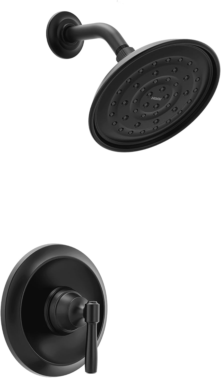 Moen Halle Matte Black Single-Handle Tub and Shower Faucet with Valve, 6-Inch Rainshower Showerhead, 82971BL