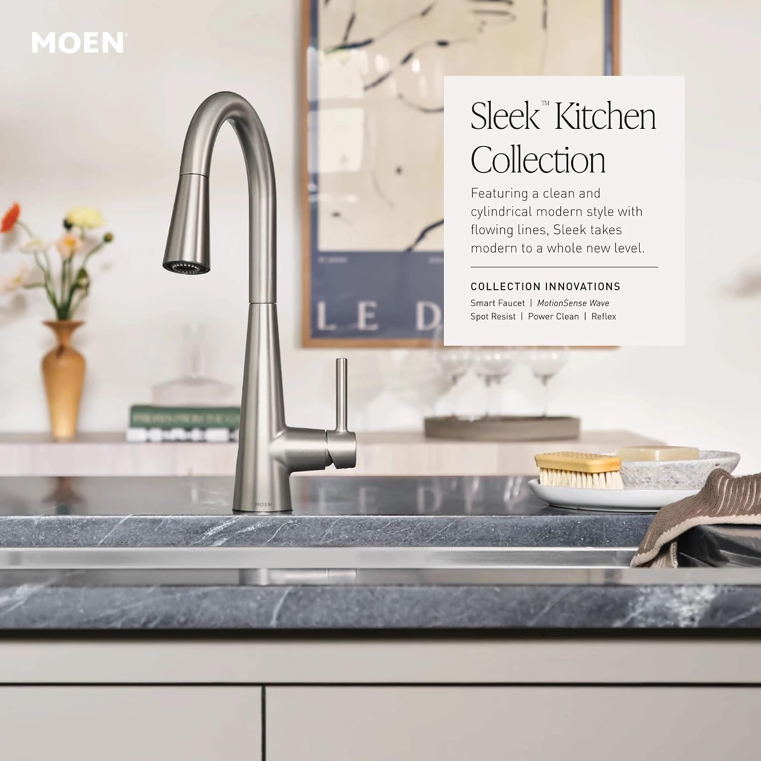 Moen 5925BL Sleek Pulldown Kitchen Faucet, Black Matte Black