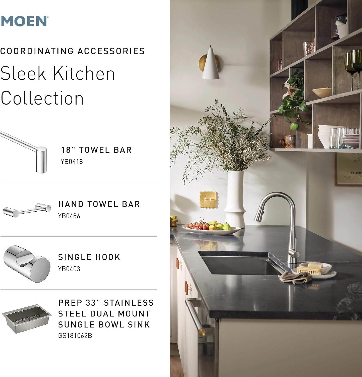 Moen 5925BL Sleek Pulldown Kitchen Faucet, Black Matte Black