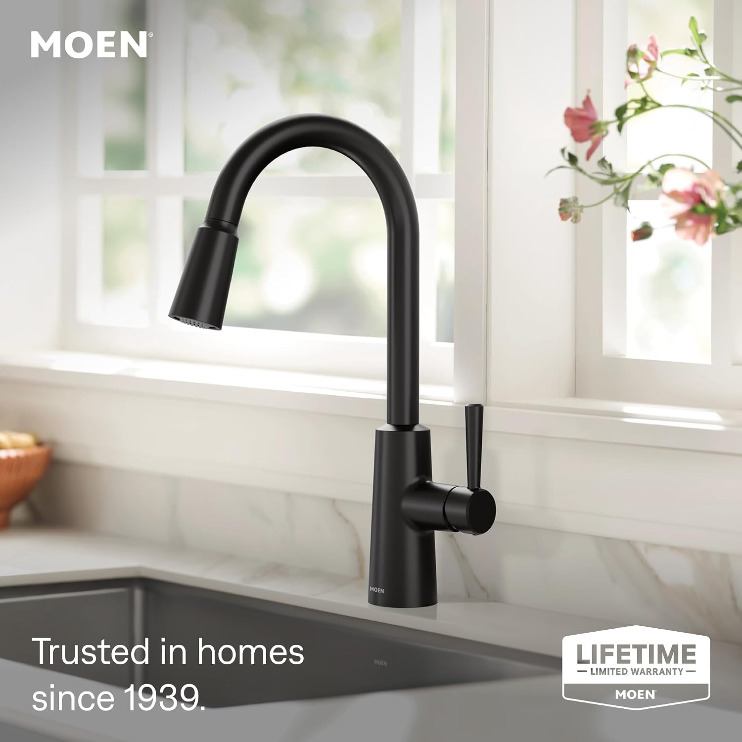 Moen Riley Pulldown Kitchen Faucet, Matte Black, 7402BL