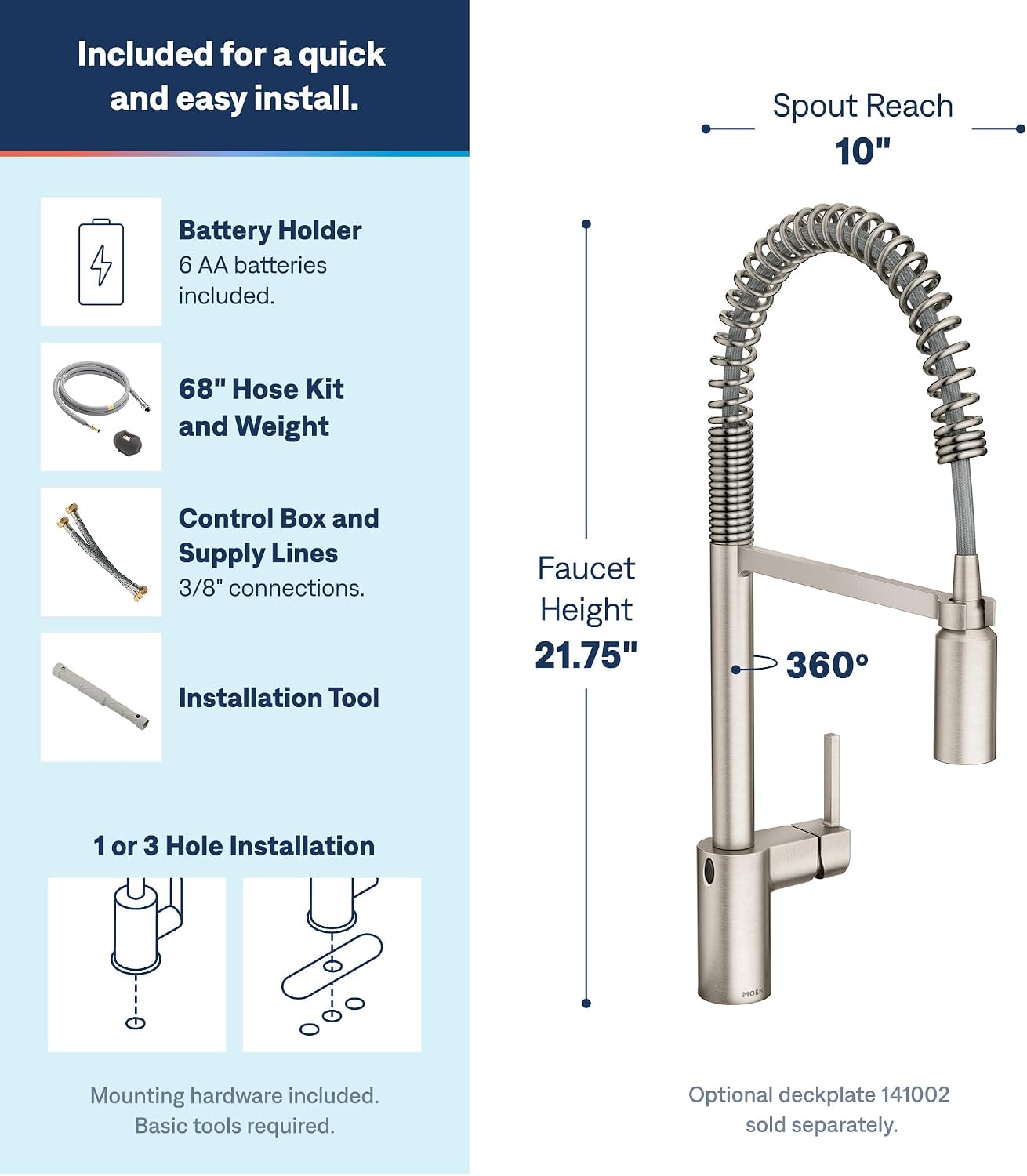 Moen Align Spring Touchless Kitchen Faucet, Stainless, 5923EWSRS Spot Resist Stainless