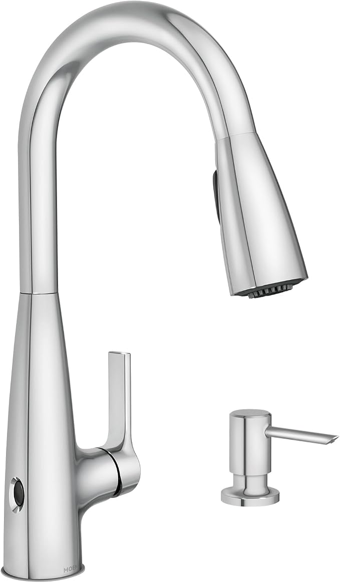 Moen Haelyn Chrome Touchless Single-Handle Pull-Down Sprayer Kitchen Faucet with Soap Dispenser, Features Power Clean for a Faster Wash, 87627EWC