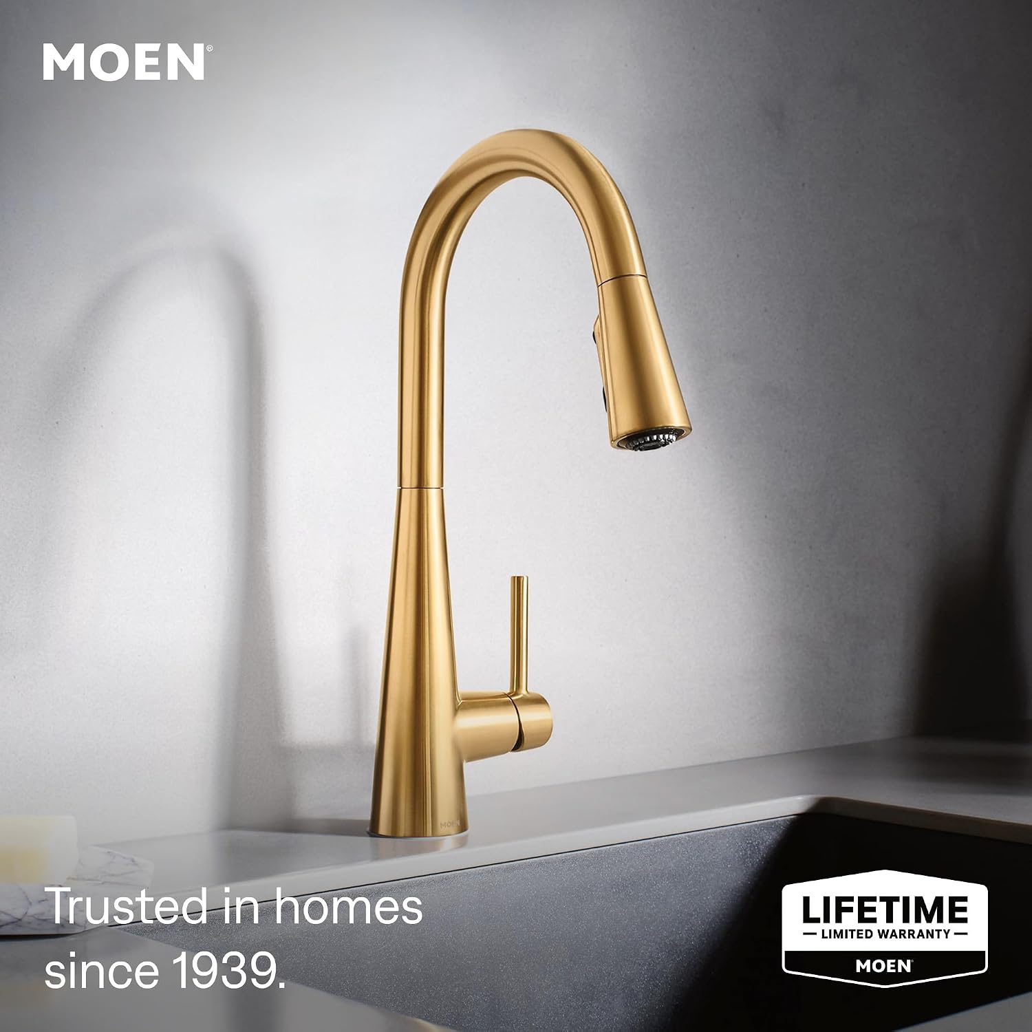 Moen Sleek Pulldown Kitchen Faucet, Brushed Gold, 7864BG