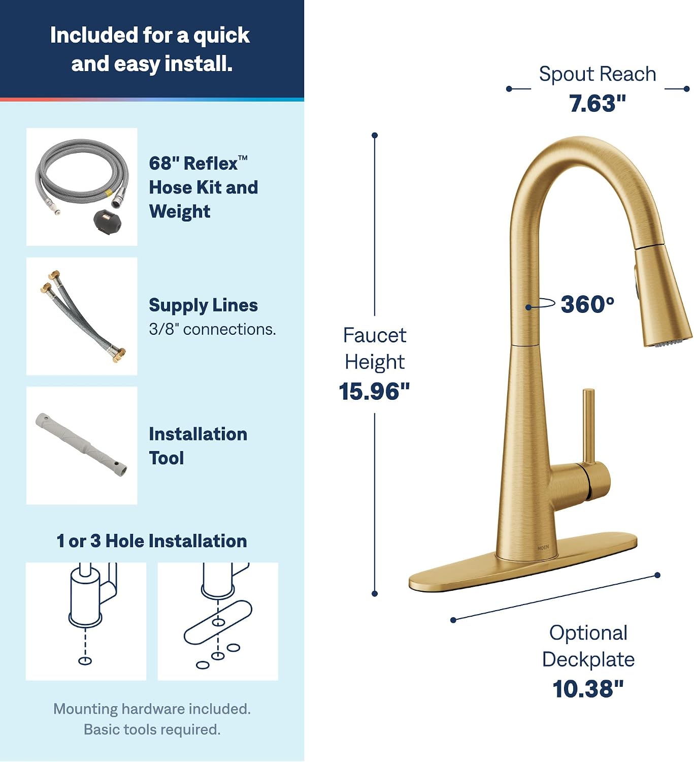 Moen Sleek Pulldown Kitchen Faucet, Brushed Gold, 7864BG
