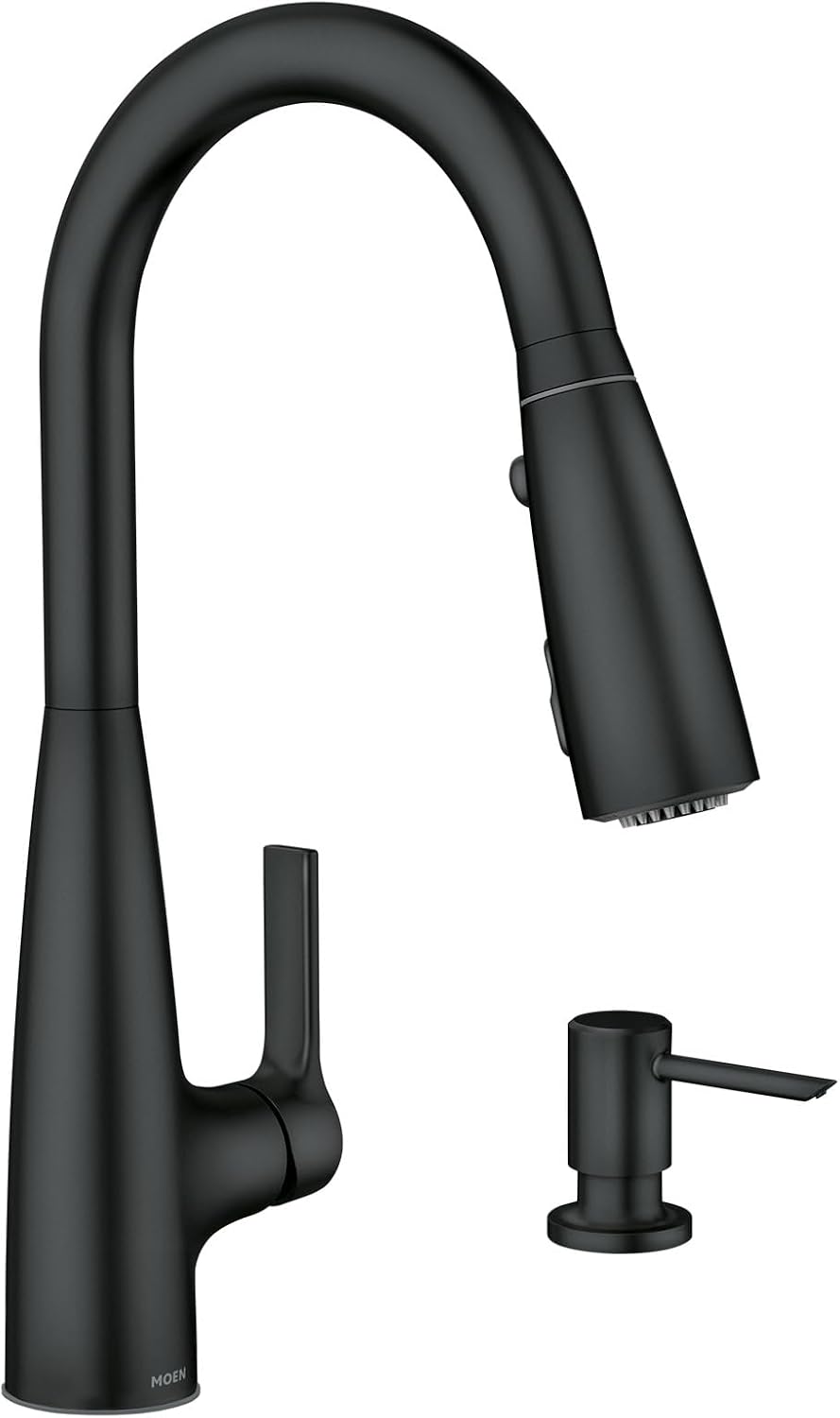 Moen 87627EIBL Haelyn Matte Black Single-Handle Pull-Down Kitchen Faucet with LED Light Colorcue Temperature Indicator and Soap Dispenser