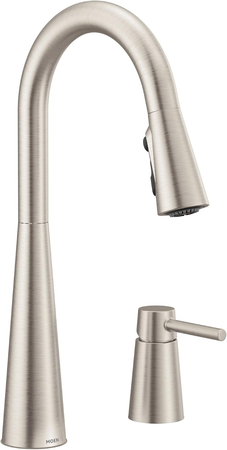 Moen Sleek Spot Resist Stainless One-Handle High Arc Kitchen Faucet with In-Deck Handle for 2-Hole Sink Setups, 7871SRS