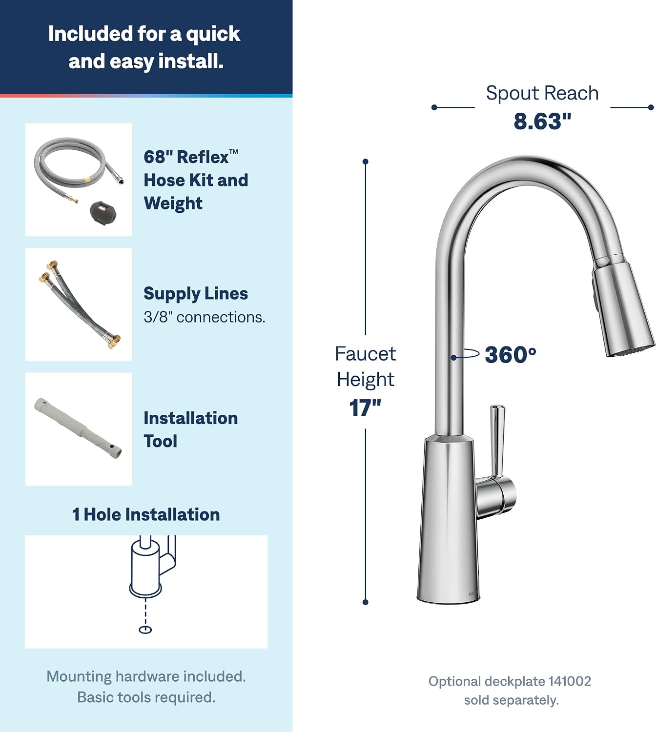 Moen Riley Touchless Pulldown Kitchen Faucet, Chrome, 7402EW