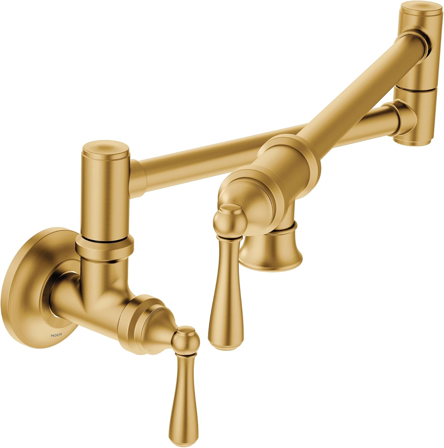 Moen Brushed Gold Traditional Double Jointed Wall Mount Swing Arm Folding Pot Filler Kitchen Faucet, S664BG