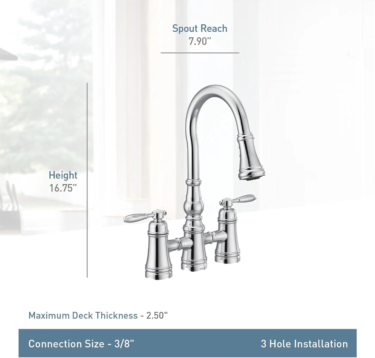 Moen Brushed Gold Weymouth Two Handle Pulldown Bridge Kitchen Faucet, S73204BG
