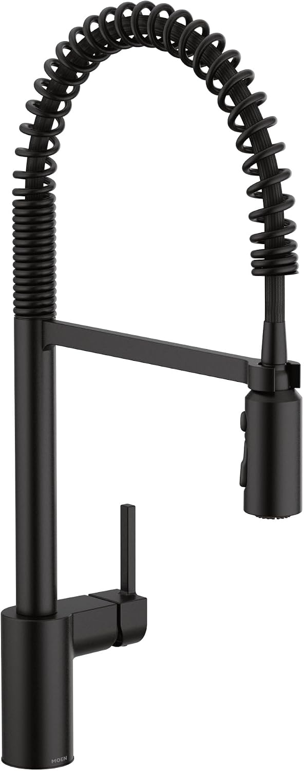 Moen Align Matte Black One-Handle Single Hole Pre-Rinse Spring Kitchen Faucet with Pull Down Sprayer and Power Boost, 5923BL