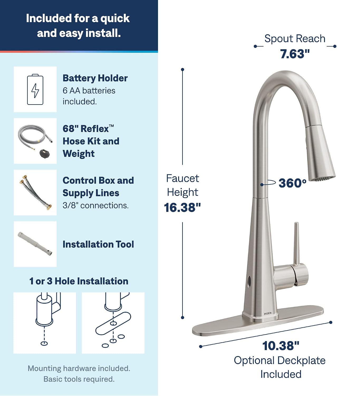 Moen Swyre Pulldown Kitchen Faucet, Spot Resist Stainless, 87508EWSRS