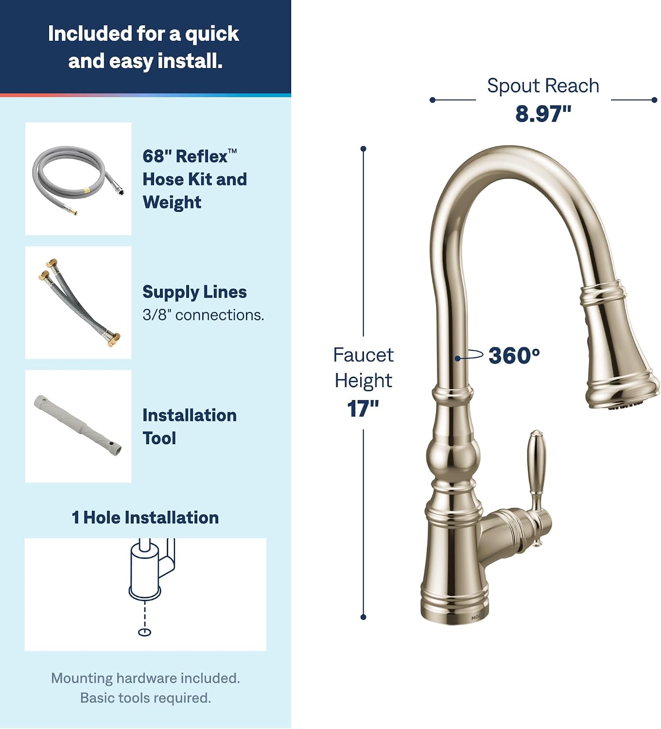 Moen S73004NL Weymouth Polished Nickel Pulldown Kitchen Faucet