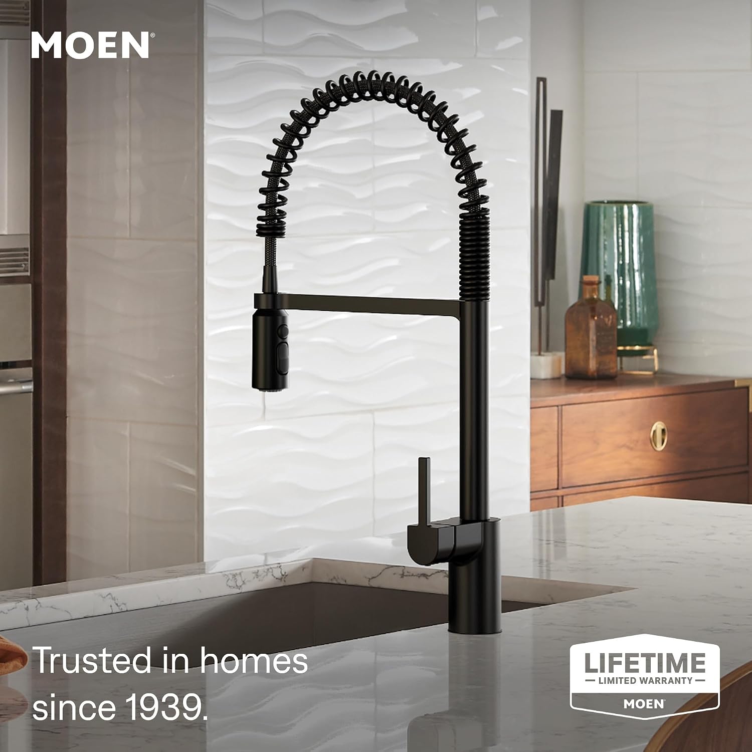 Moen Align Spring Touchless Kitchen Faucet, Matte Black, 5923EWBL