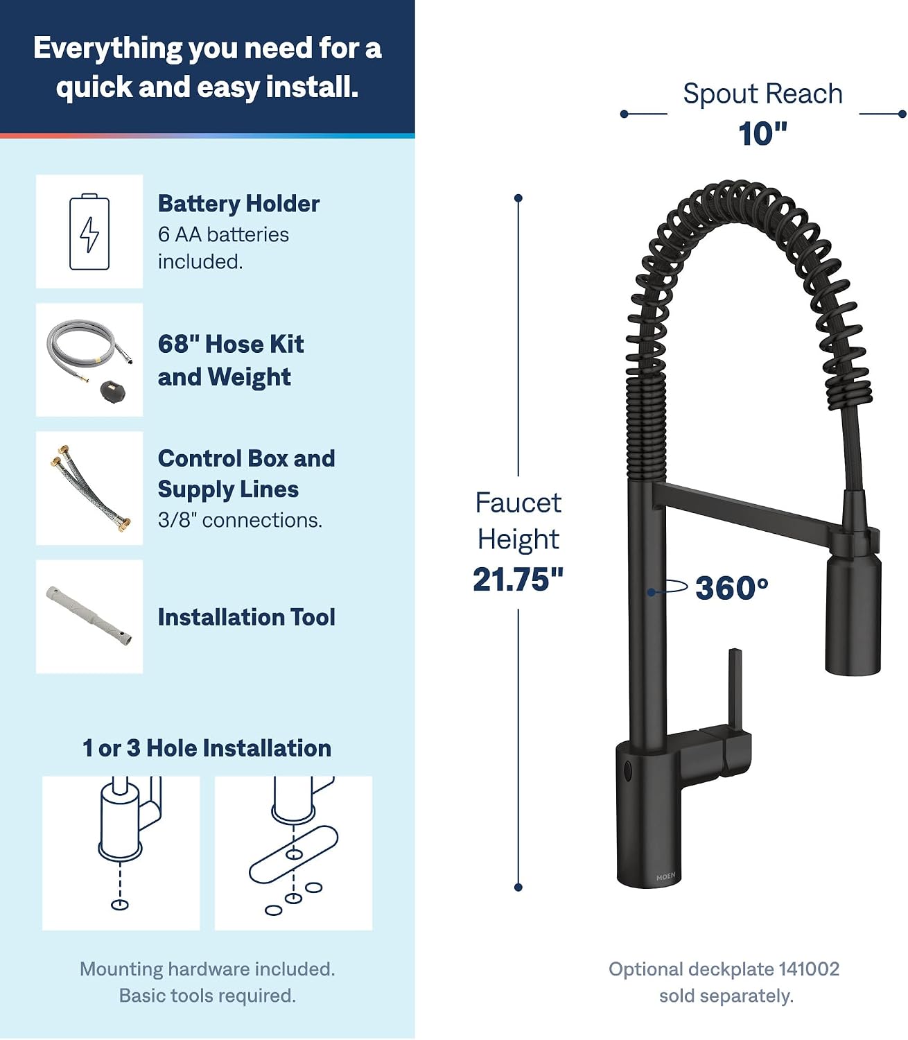 Moen Align Spring Touchless Kitchen Faucet, Matte Black, 5923EWBL